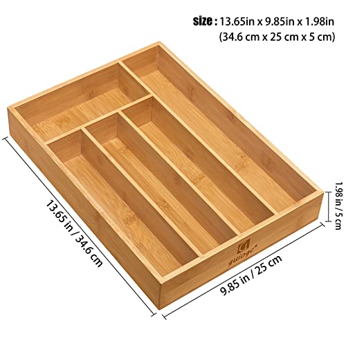 guiogc Kitchen Bamboo Silverware Drawer Organizer，Silverware Organizer and Cutlery Tray with Grooved Drawer Dividers for Silverware, Knives in Kitchen, Bedroom (5 Slot-Natural) - size: 5 Slot