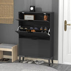 TaoHFE Modern Shoe Cabinet for Entryway - Black Wooden Hidden Shoe Cabinet - Narrow Free Standing 3 Tier Rack - color: Black