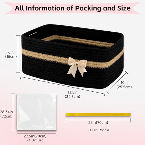OIAHOMY Large Woven Storage Basket with Handles for Nursery Living Room Shelves, Bow Basket for Gifts Empty with Gift Bags and Ribbons for Baby Showers Pet Toy Bin - Black - color: Black