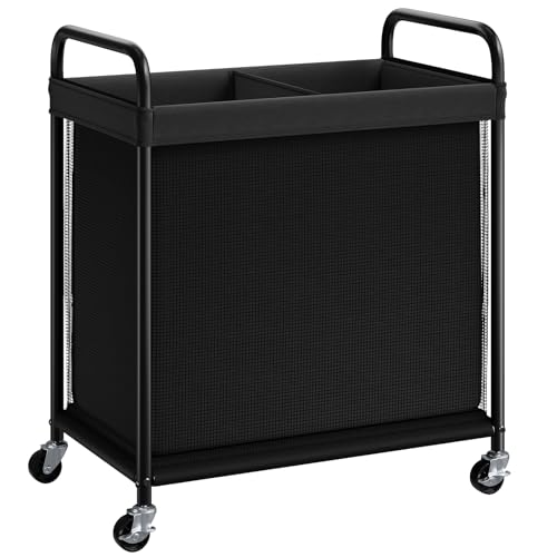 ELYKEN Laundry Hamper 2 Section, 100L Rolling Laundry Sorter with Removable Liner Bag, Laundry Basket with Wheels, Steel Frame with Metal Handle, Clothes Hamper Cart for Laundry Room & Bedroom - color: Black, size: 2-Section