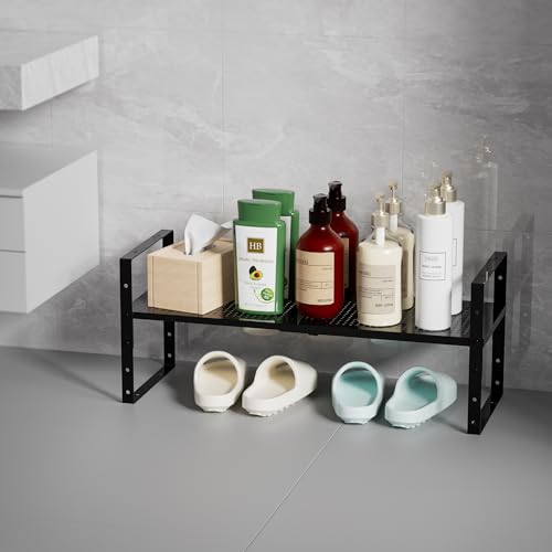 Multi-Functional Metal Shoe Rack,Expandable Adjustable Stackable Kitchen Organizer,Metal Shelf risers for cabinets, Kitchens and Closet, Bathroom(2Packs/Black/Medium) - color: Black, size: 2 PACKS/BLACK/MEDIUM