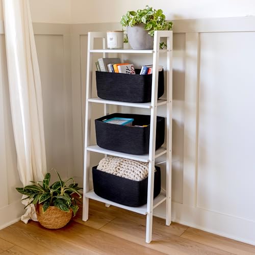 NaturalCozy Storage Baskets 16.8”x13”x7.6” Cotton Rope Woven Baskets for Organizing 3-Pack | Toy Storage Bins | Basket for Shelves, Laundry, Blanket, Clothes, Closet, Kitchen, Bathroom, Gifts - color: Black