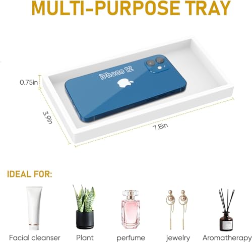 EG-SIPRO Silicone Bathroom Tray, Thickened Shatterproof Rectangle Vanity Tray for Counter, Soap Dispenser Tray - Small 7.8 * 3.9 in - White Marble Pattern - color: White, size: Small-7.8*3.9 in