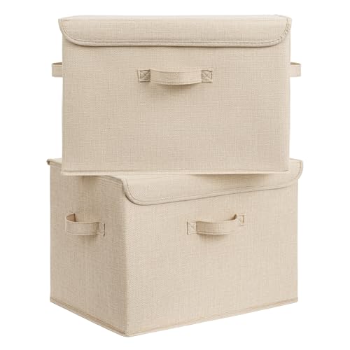 GRANNY SAYS Closet Storage Bins, Decorative Storage Boxes with Lids, Clothes Organizing Bins, Lidded Baskets for Toys, Clothing, Extra Large, Khaki, 2-Pack - color: Khaki, size: Extra Large-2 Pack