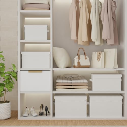 Fabric Storage Bin with Lid, Closet Boxes with Cover, Collapsible Stackable Organizer Basket with 2 Handles, for Home and Bedroom, 2 Pack, White, 10.2 x 7.9 x 6.7 In, XSNY12WS-2 - color: White, size: Small（2 Pack）