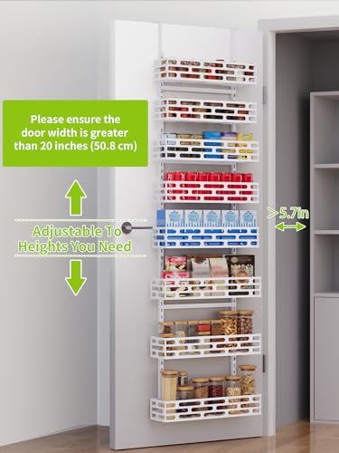 Over the Door Pantry Organizer, Pantry Organization and Storage, 8 Tier Pantry Door Spice Rack Organizer, Metal Over Door Organizer Home Office Laundry Room Bathroom & Kitchen Organization, White - color: WhiteOpenwork, size: 8-Tier