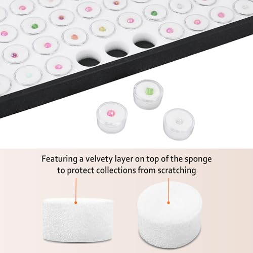 Ikee Design White Foam Gem Jars Showcase Stackable Display Tray for Collectibles, Home Organization Storage Box with 50 Gemstones and Bead Storage Jars, White Foam/Black Tray - color: White Foam/Black Tray (50 Jars)