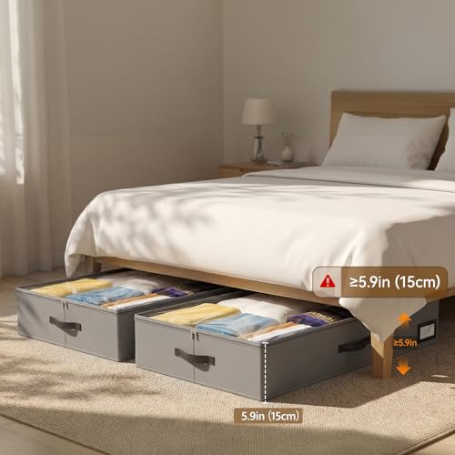OIAHOMY 2 Pack Under Bed Storage with 4 Compression Bags, Underbed Organizers for Bedroom & Closet, Fits Beds Higher than 5.9", Space-Saving for Seasonal Clothes, Blankets & Shoes - Grey - color: Grey, size: 33.07" x 16.54" x 5.9"