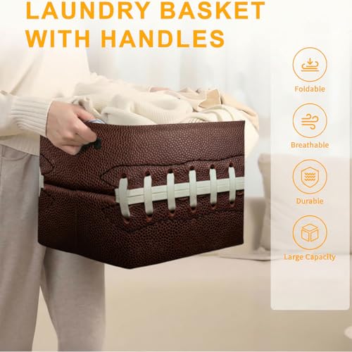 56L Football Laundry Basket Dirty Clothes Hamper with Handles,Foldable Blanket Storage Large Laundry Hamper with Waterproof PE,Toy Storage Bin Organizer,Cube Clothes Organizer,Home Decor - color: Football