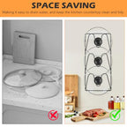 2-Pack Pot Lid Organizer 3-Tier Iron Rack | Cabinet & Wall Space-Saving - Easy No-Drill Adhesive Mount – Damage-Free Storage for Home Cooks’ Kitchen
