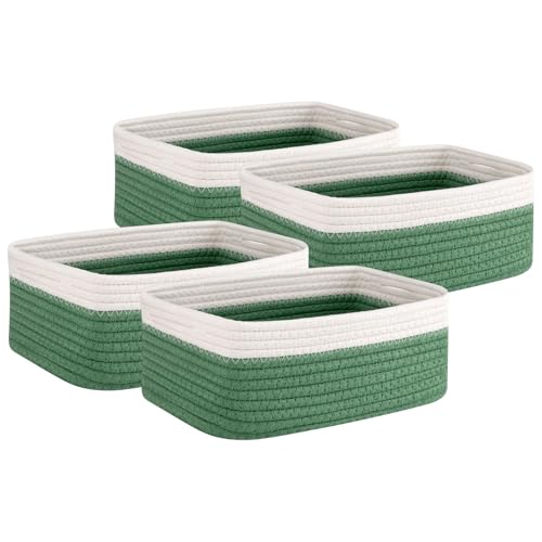 OIAHOMY 4 Pack Storage Baskets for Organizing, Small Bins for Shelves, Cute Decorative Storage Bins, Organizer Baskets for Gifts Empty, 11.8''Lx7.8''Wx4.7''H, Green/White - color: Green/White, size: 11.8"*7.8"*4.7"
