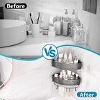 Onemake Corner Shower Caddy Suction Cup, Aluminum Wall Mounted Organizer Shelves Storage Rack with Towel Bar for Small Bathroom Grey - style: 1 Tier-Gray-Triangle Caddy