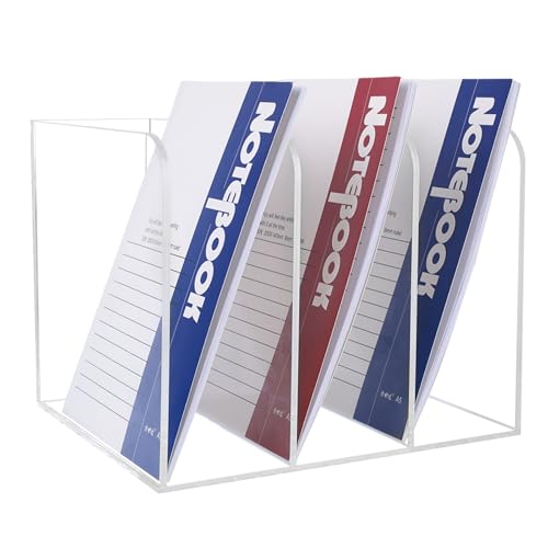 Clear Acrylic Magazine Holder with 3 Compartments, Desktop File Organizer, Vertical Document Sorter for Office Storage,Clear Acrylic Magazine Rack for Home School - color: Clear3
