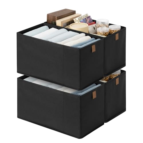 StorageWorks Fabric Storage Bins, Narrow Baskets for Storage, Small Baskets for Organizing with PU Handle, Suitable for Clothes, Books, and Toys, Black, 4-Pack - color: Black, size: 7.75'' Width (4 Pack)