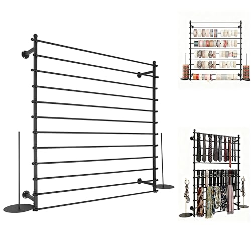 12 Layers Black Wall Display Stand Wrapping Paper Ribbon Organizer Holder Storage Scarf Tie Belt Towel Spool Sewing Tool Hijab Metal Shelving for Home, Retail Stores, Flower Shop,Studio-120cm - color: Black, size: L: 47.2 in, H: 47.2 in