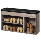 HOOBRO Shoe Storage Bench with Cushion, 32.3'' Entryway Bench with Lift Top Hidden Storage and Adjustable Shelves, Wooden Shoe Rack Bench for Entryway Bedroom, Rustic Brown and Black BG40HX01 - color: Greige + Black