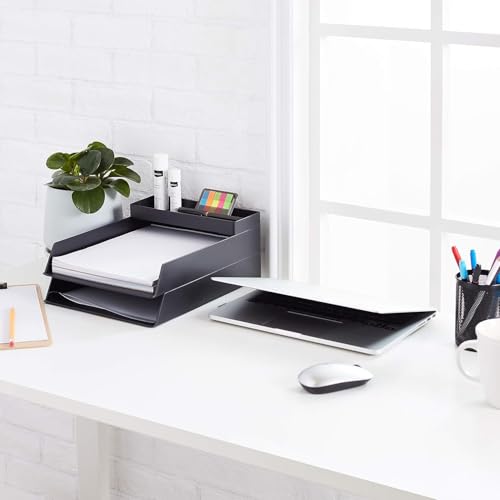 Amazon Basics Rectangular Plastic Desk Organizer, Half Accessory Tray for Office Supplies and Workspace Organization, 9.4" x 3.3" x 1", Black - color: Black
