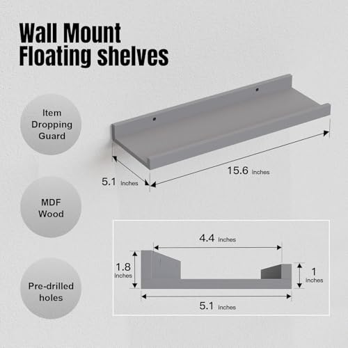 RICHER HOUSE 3 Set Floating Shelves for Wall, 16 inches Wall Mounted Shelves with Lip for Storage, Display Picture Ledge Shelf for Bedroom Bathroom Kitchen Living Room Decor, Modern Grey - color: Grey, size: 3pcs*15.75in