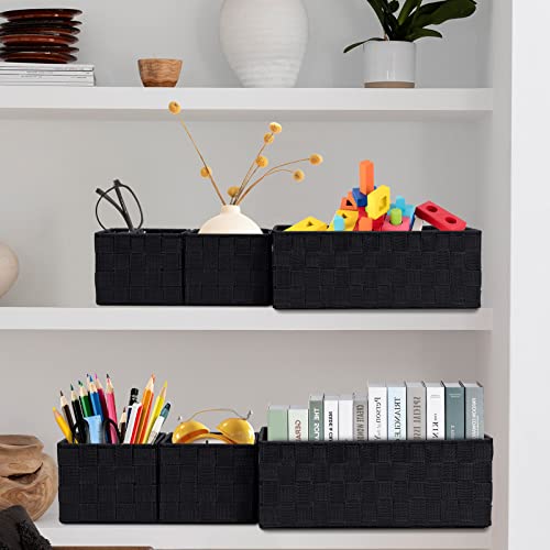 Posprica Woven Storage Baskets for Organizing 6 Pack, Large&Small Storage Cube Bins Set for Bathroom, Storage Boxes Container for Drawer, Closet, Shelf, Dresser, Black - color: Black-6pcs