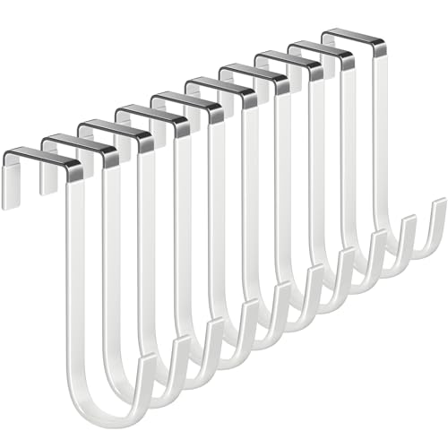 Mars-Rock Over The Door Metal Hooks with Plastic Coating 5.5" Fit 0.5" to 1 3/8" Door 10 Pcs Heavy Duty Single Towel Robe Rack Wreath Bathroom Shower Hanger Shoe Organizer Ironing Board Short White - color: H: WT 5.5" fit 0.5" to 1 3/8" door 10pcs