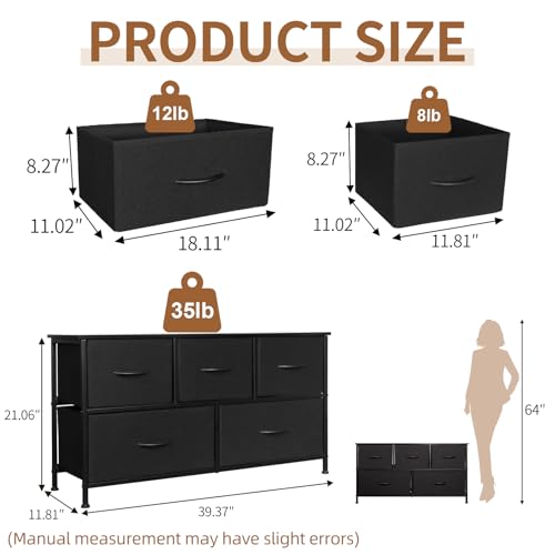 SHAWKEN Fabric Dresser with One-Piece Steel Frame,5 Drawer Dresser for Closet Organizer,Bedroom,Living Room,Hallway & Dorm Room(Black) - color: Black