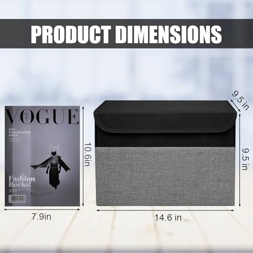 Bagnizer Large 22 Quart Linen Fabric Foldable Storage Bin Cube Organizer Basket with Flip-Top Lid & Handles, Clothes Blanket Box for Home, Office, Closet, Black & Gray, 4 Pack 14.6 x 9.5 x 9.5 - color: Black & Gray, size: Medium - 4 Pack