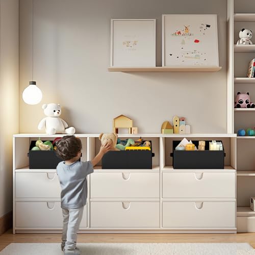 DIMJ Closet Storage Bins 8 Pack - Fabric Storage Baskets for Shelves, Large Clothes Organizers with Handles, Trapezoid Shelf Organization Storage Cubes for Purse, Toys, Books, Towel, Clothes - color: Black, size: 8 Bins 16.5"x11"x7.9"