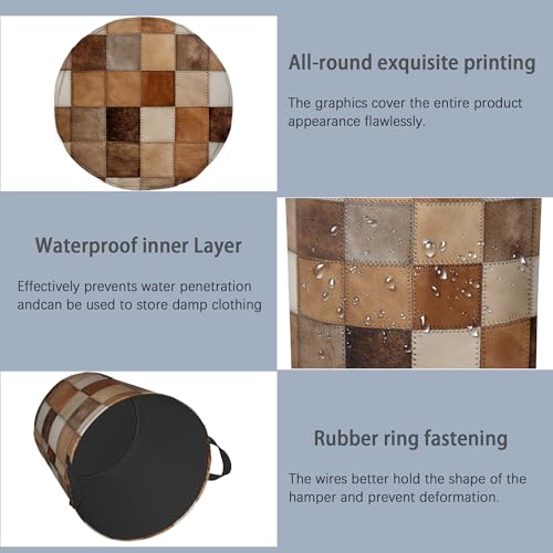 Vintage Cowhide Laundry Basket,Oxford Cloth Laundry Hamper with Handle Foldable Portable Clothes Storage Basket for Bathroom Bedroom Dorm Room 16" x 20.8" - color: Vintage Cowhide