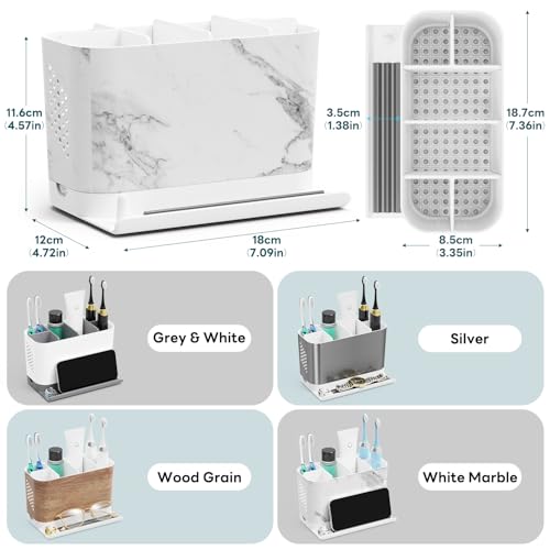 Toothbrush Holders, Toothbrush Caddy with Front Ledge and Cord Slots, Detachable Tooth Brush Holder for Bathroom Countertop, Shower, Vanity, Large Capacity 6 Slots Marble Bathroom Accessories - color: White and Marble