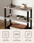 CHOEZON Small Narrow Side Table with Charging Station, Skinny End Table with Fabric Basket, Slim Nightstand for Small Spaces, Sofa Side Table, for Living Room, Bedroom, Greige and Black TBZ07UFH - color: Greige + Black