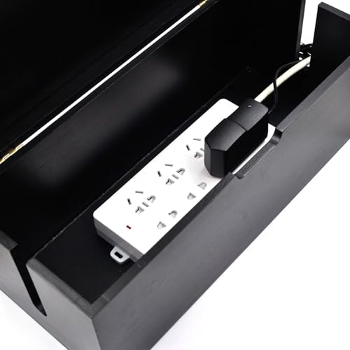 15 inch Bamboo Large Cable Management Box, Cable Box Organizer Cord Box Hider - Power Strip Box Hider Cable Storage Box for Office, TV Wires, Desk Cord Organizer, No Assembley Required, Bamboo (Black) - color: Black