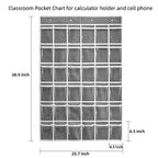 SAVERHO 36 Clear Pockets Classroom Pocket Chart for Cell Phones and Calculator Holder, Pocket Chart for Classroom Phone Holder with Number Stickers and Hooks (Grey) - color: Grey-1pack of 36pockets