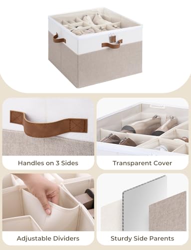 StorageWorks Shoe Organizer for Closet, Fits up to 16 Pairs, Shoe Cubby Storage Containers with Adjustable Dividers and Clear Cover, Brown & White - color: Brown & White, size: Medium