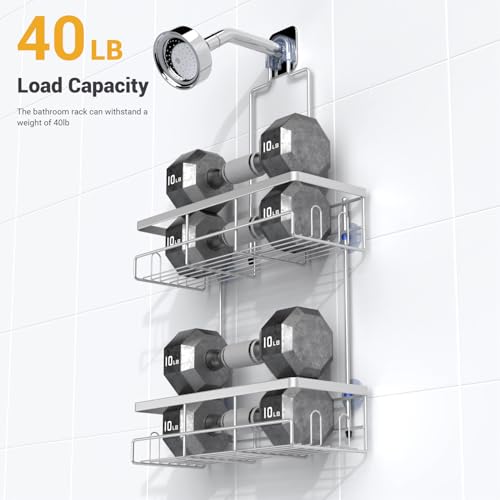 AKTECKE Shower Caddy Hanging Bathroom Organizer: Rustproof Shower Shelf for Inside Shower - No Drilling Shower Racks Over Showerhead - Bath Shelves Rack for Shampoo Soap Chrome - color: Chrome