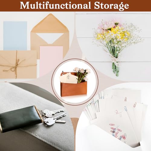 Wall Mount Brown PU Leather Letter Holder 9.8" x 7.7" x 1.4" Mail Holder Vintage Wall File Organizer 2 Ring Binder Hanging File Holder for Office Home Decor Storage Letter Postcards Bill Flowers - color: Brown
