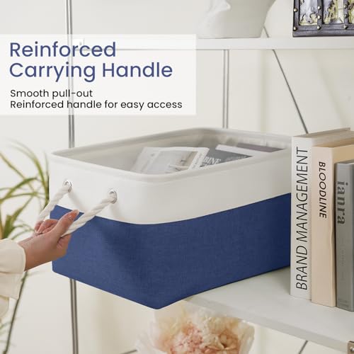 Large Storage Baskets- 15.7x11.8x8.26 inch Storage Bins for Shelves and Closet Organizing, Foldable Fabric Bin for Home Organization Clothes and Laundry (3-Pack, White&Blue) - color: WhiteBlue, size: 15.7inX11.8inX8.26in-3P