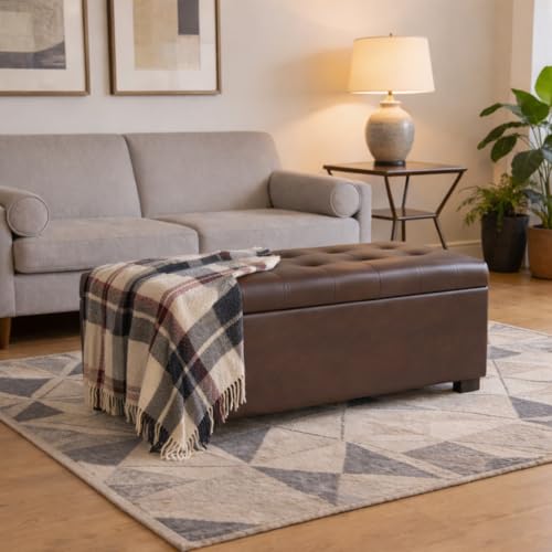 HomePop Large Tufted Storage Bench - Antique Brown - color: Antique Brown