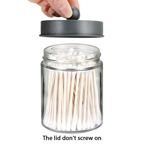 Amolliar 4 Pack Apothecary Jars Bathroom Vanity Storage Organizer Set -Countertop Canister with Stainless Steel Lids &Cute Stickers - Qtip Dispenser Holder for Qtips,Cotton Swabs,Makeup Sponges (Grey) - color: Grey