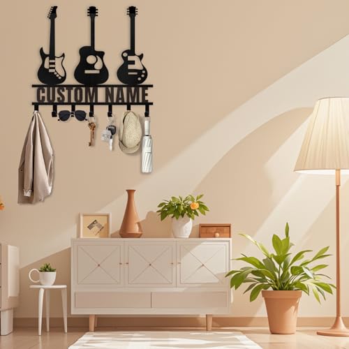 Custom Key Rack Wall Mount - Music Guitar Metal Coat Hooks for Wall, Coat Rack Organizer, Key Hanger Wall Art Decor, Key Rack Storage for Living Room Entryway Doorway Office, Home Decor Gift - color: Color08 Guitar