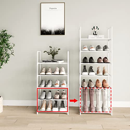 5-Tier Stackable Shoe Rack, Narrow Shoe Stand for 10-12 Pairs Shoe and Boots Organizer Storage Shelf Space Saving for Closet, Entryway and Hallway(White) - size: 5-Tier(White)