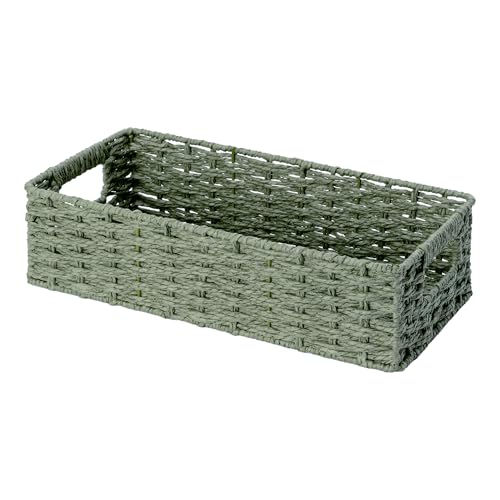 StorageWorks Small Wicker Toilet Basket Tank Topper with Built-in Handles, Toilet Paper Baskets for Back of Tank, Paper Rope Bathroom Basket Organizer and Storage for Sage Green Bathroom Decor, Green - color: Green