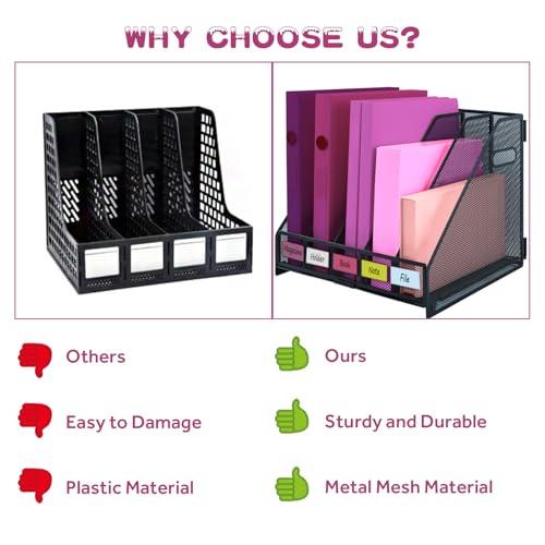 Desk Organizers, Metal Magazine File Holder with 5 Vertical Compartments Rack Binder File Organizer for Office Supplies, Home Workspace - Black - color: Black, size: 5 Compartments