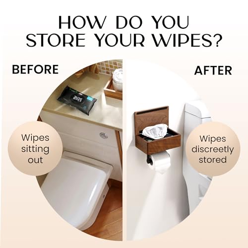 Day Moon™ - Toilet Paper Holder with Shelf - Modern Roll Holder for Bathroom - 1 Pack - Wall Mount - with Storage, Wood - color: Dark Wood, size: Storage 1 Pack