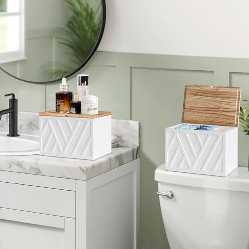 2 PCS White Tampon Holder for Bathroom Decor, Feminine Product Organizer With Lid, Shark Week Storage, Wood Pad Box for Toilet, Bathroom Accessories - color: 2Pcs-White