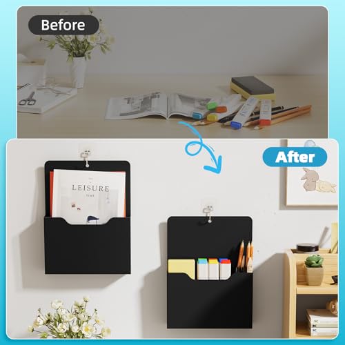 Magnetic File Holder - Magnetic Paper Holder, Pocket Organizer Office Supplies Storage Mail Organizer for Notebooks,Planners,Letter (Black) - color: Black Holder-L