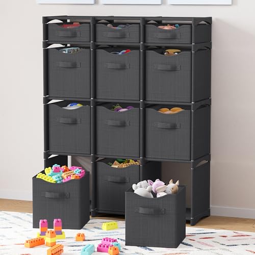 Cube Storage Organizer with Storage Bins Included - The Perfect Closet Organizers and Storage Solution. Includes 12 Storage Cubes, Great For Toy Storage, Closet Storage, Clothes Storage (Pink) - color: Dark Grey, size: 12 Storage Cubes