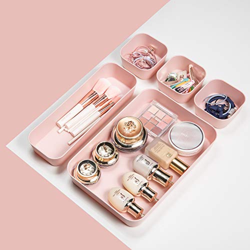Backerysupply Set Of 12 Pink Color Plastic Desk Drawer Organizers For Makeup Bathroom Office Kitchen Vanity Drawer Storage Box Container - color: Pink
