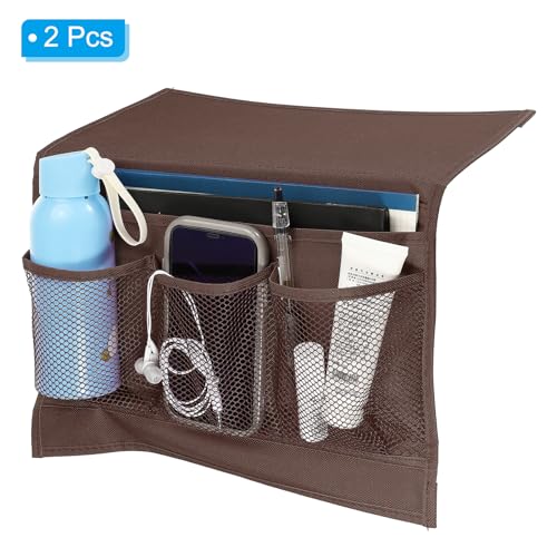 PATIKIL 2pcs Bedside Caddy, Bed Caddy Bedside Organizer Bed Hanging Caddy 4 Pockets Bed Pockets Bedside Storage Hanging Storage Bag for Remote Control Bedroom Phones Glasses, Brown - color: Brown