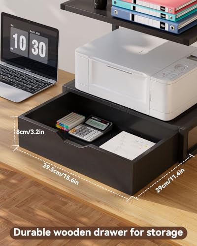 IBUYKE 2 Tier Desktop Printer Stand,Multi-Purpose Desk Organizer,Printer Table with Storage Shelf for Folders,Books,for Fax Machine, Scanner,Home Office,Black TLJ015B - color: Black