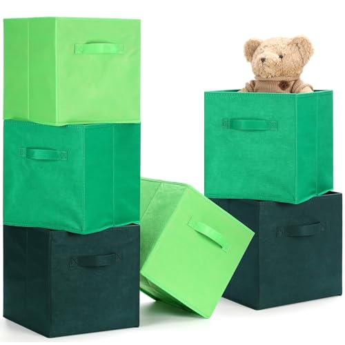 Karenhi 11" x 10. 5" x 10. 5" Green Storage Cube, 6 Pack Fabric Cube Storage Bins Organizer Box, Collapsible Baskets with Handles Foldable Shelf for Cloth Toys Home Room Closet, Pack of 6 - color: Green